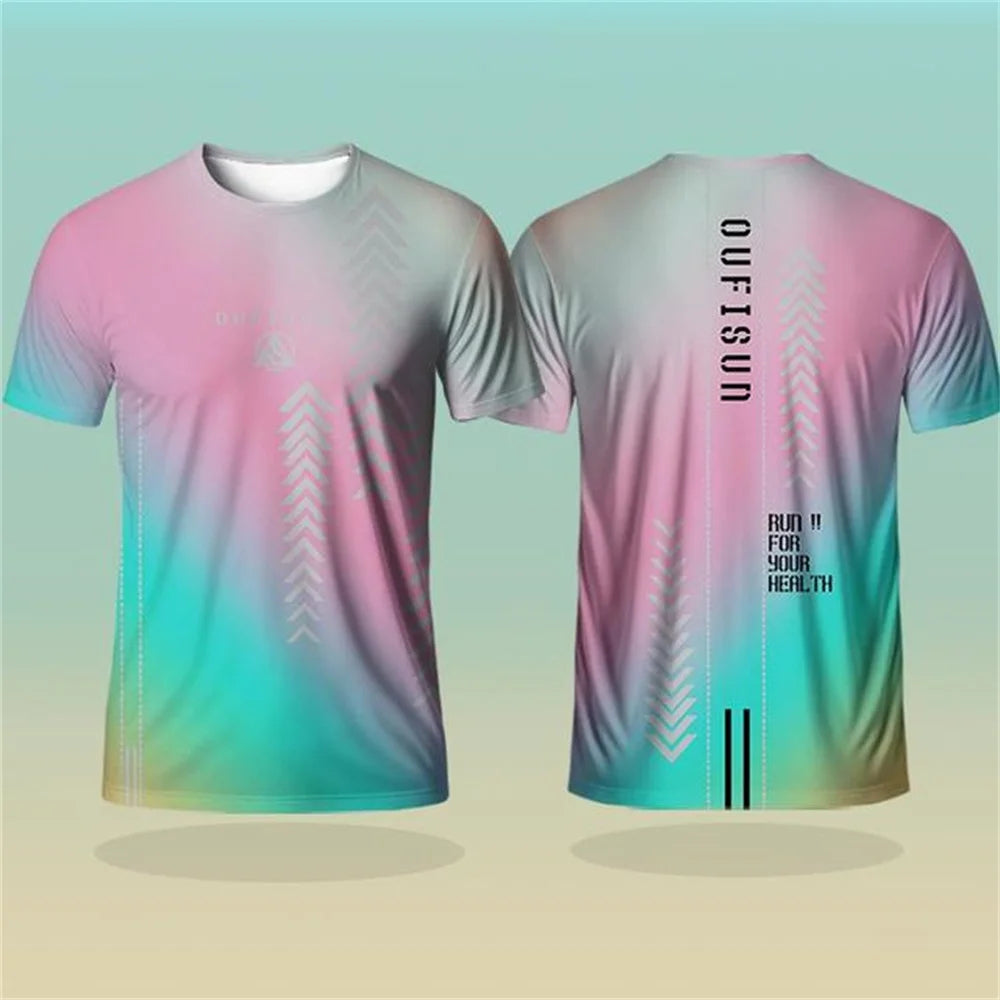 Men's T-shirt Outdoor Sports Running T-shirts Gradient Pattern Printed T-shirt Comfortable Quick Drying Short Sleeve Unisex Tops