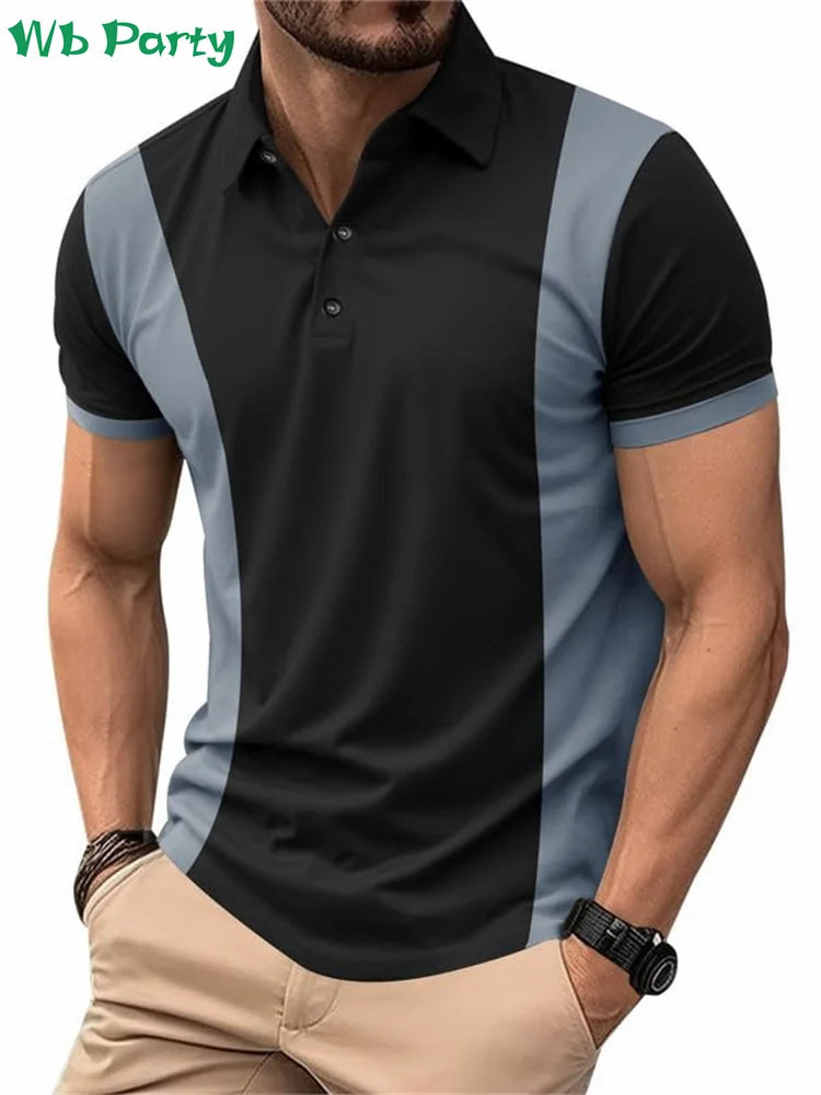 Vertical Striped Print Men's Shirts Men's Clothing Lapel Polo Shirt for Men Mens Clothing Mens Polo Shirts Simple Striped Tops