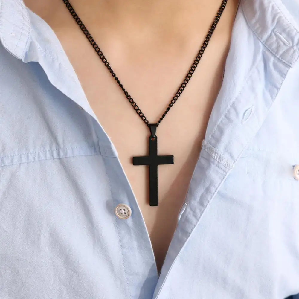 Men Simple Cross Pendant Alloy Necklace Chain Jewelry Christmas Day Gift Simple Cross Stainless Steel Necklace Titanium Steel