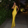 Elegant Halter V Neck Backless Dresses for Women Black Sleeveless Bodycon Long Dress Club Party Evening Prom Gown Cocktail Gold