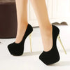 Sexy Club Suede Womens Black High Heels 16cm Stiletto Shoe Female Waterproof Stripper Flock Pumps Ladies Shoes Plus Size 45