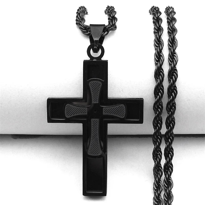 Big Cross Jesus Stainless Steel Necklace for Men Women Gold Color Hip Hop Male Long Chain Gift Jewerly cordao masculino N1172S02