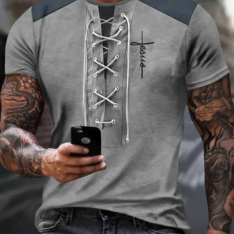 Summer Casual Men's T-Shirt 3d Printed Henry Shirts English Letter Pattern Tees Tops Vintage Round Neck T-Shirt Men's Clothing