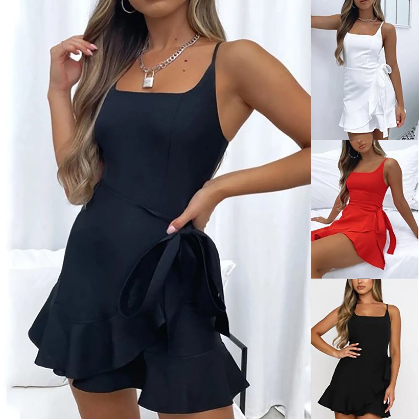 Women's Dresses Fashion Casual Vest Sleeveless Solid Sleeveless Ruffle Dress