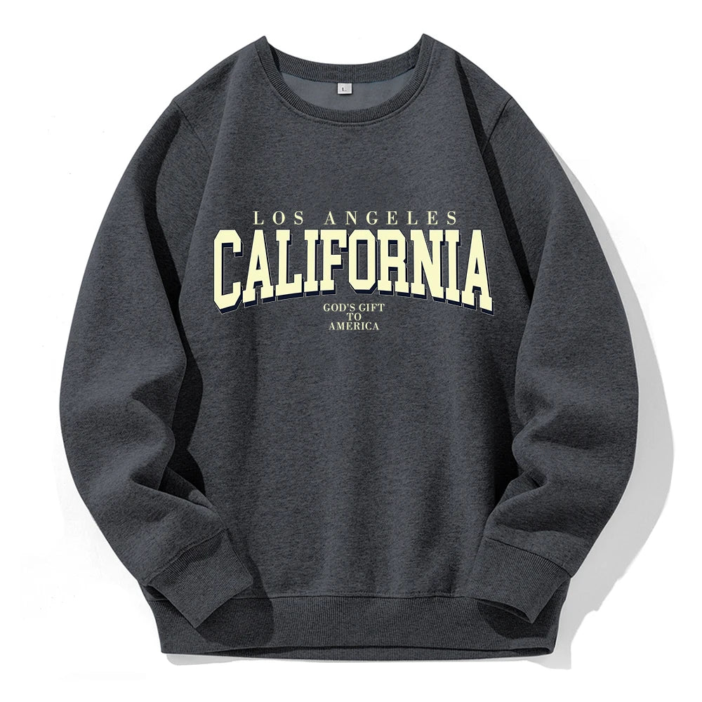 California Letter Printing Sweatshirt Men Fashion Street Clothes Vintage Fashion Tracksuit Casual Warm Round Neck Sportswear