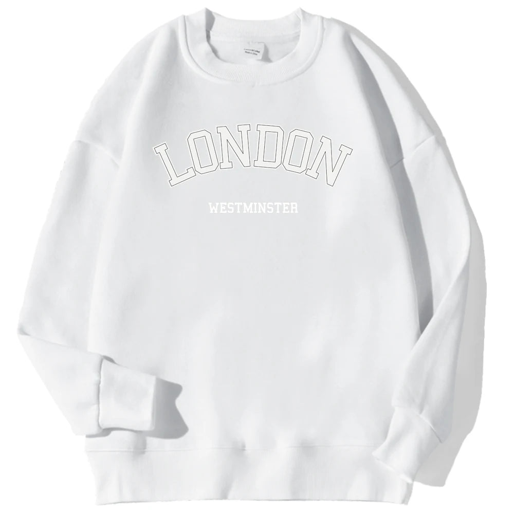 London Westminster Street Letter Prints Sweatshirts For Men Autumn Casual Hoodies O-Neck Soft Pullovers Street Trend Clothing