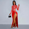 Autumn Women's Hot Diamond Sexy Cutout Long-sleeved Slit Party Dress Birthday Dress for Women Sexy Dress