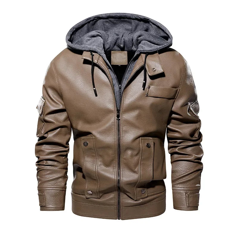 Removable Hooded Male PU Jacket