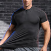 Men's Fitness Ice Silk Sports Tight Tops Running Training Dry Fit Short Sleeve with Half Zip Bodybuilding Tee Muscle Fit T-shirt