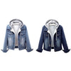 Autumn Winter Women's Plush Warm Denim Jacket Coat Cotton Fashion Short Blue Jean Coat Ladies Hoodies Outerwear