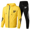 Striped hooded zipper jacket + casual jogging pants 2 sets of sports