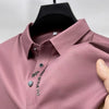 Ice Silk Embroidered Polo Shirt  New Autumn/summer Polo Neck Elastic T-shirt Korean Fashion Short Sleeve Casual Men's Clothi