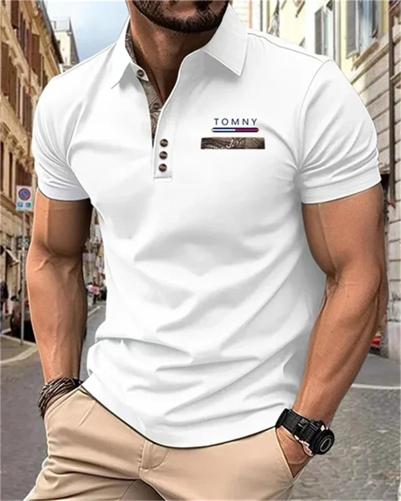 Fashion Men's Polo Shirt Summer Simple Versatile Street Clothing Business Loose Leisure Breathable Lapel Short sleeve Men's Top