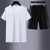 Ice Silk Sports Three Piece T-shirt Men's Short Sleeved Casual Set Long Pants Business Set ropa deportiva hombre