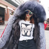 MAOMAOKONG Winter Women Real Fur Coat Fox Fur Liner Warm Jacket With Natural Fur Collar Silver Fox Big Collar Long Parkas