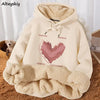 Plus-velvet Hoodies Women Winter Thicken Warm Loose All-match Leisure College Ulzzang Design Printed Fashion Drawstring Hip Hop