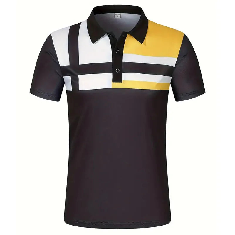 Summer men's short sleeved polo shirt, business office lapel shirt, men's sports and leisure fashionable stripe T-shirt top