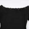 Solid Slim Lace Trim Off Shoulder Long Sleeve Black Short Dress Women Elegant Sexy Party Dresses