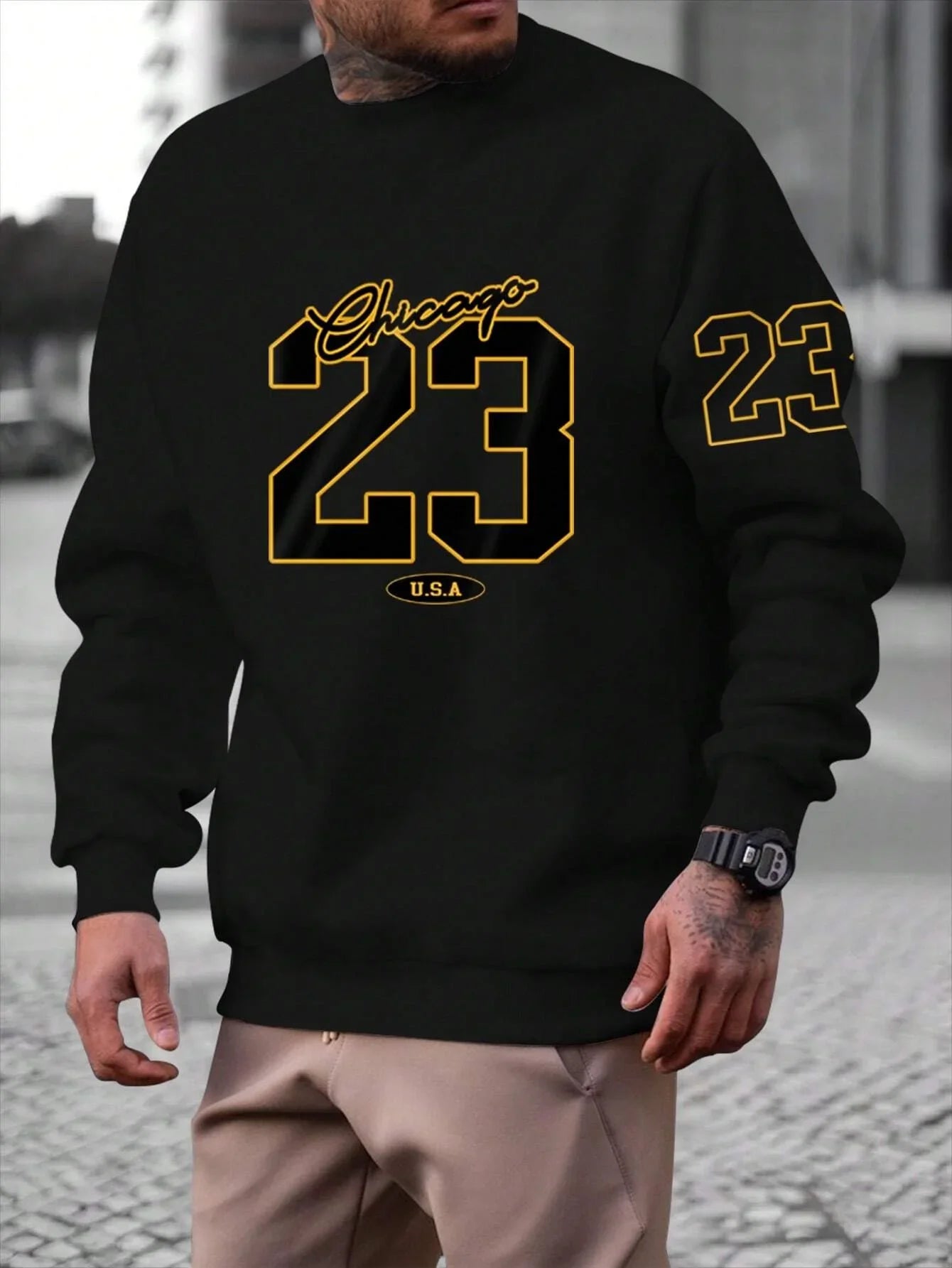 23 USA Art Letter Design Man Clothes Street Style Fleece Sweatshirts Autumn Casual Hoodies Fashionable Crewneck Pullovers