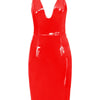 S-6XL Shiny Vinyl Latex Dress Back Zip Bodycon Sleeveless V-Neck PVC Faux Leather Party Club Midi Dress