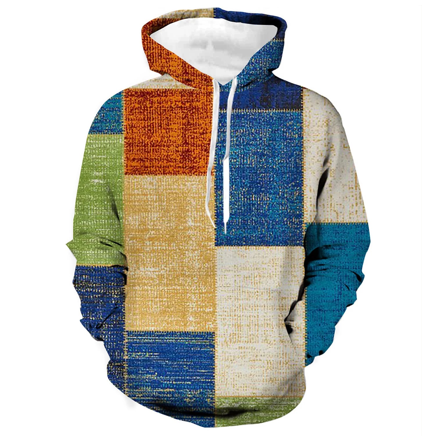 Trendy Color Block Patchwork 3D Printing Hoodies Men's Vintage Fashion Oversized Sweatshirts Hooded Pullovers Tracksuit Clothing