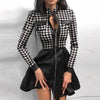 Sexy Sheath Mini Dress For Women Zipper Pockets Lace Long Sleeve Patchwork Party Dresses Elegant Stand Neck Button Slim Vestidos