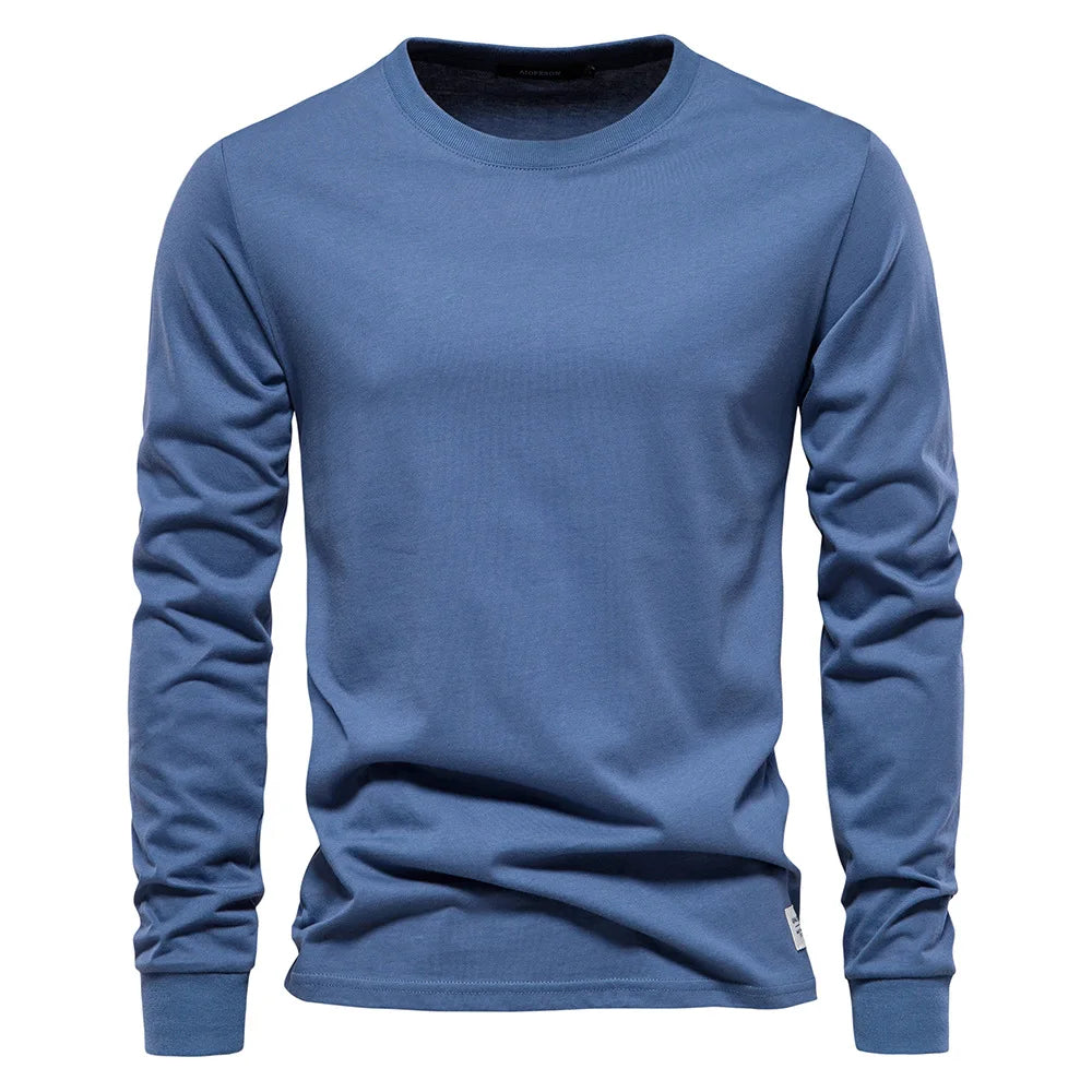 Men‘s T-shirts 100% Cotton Long Sleeve Casual Tops Spring Autumn Classic Men Clothing Solid Color High Quality Backing T-Shirt