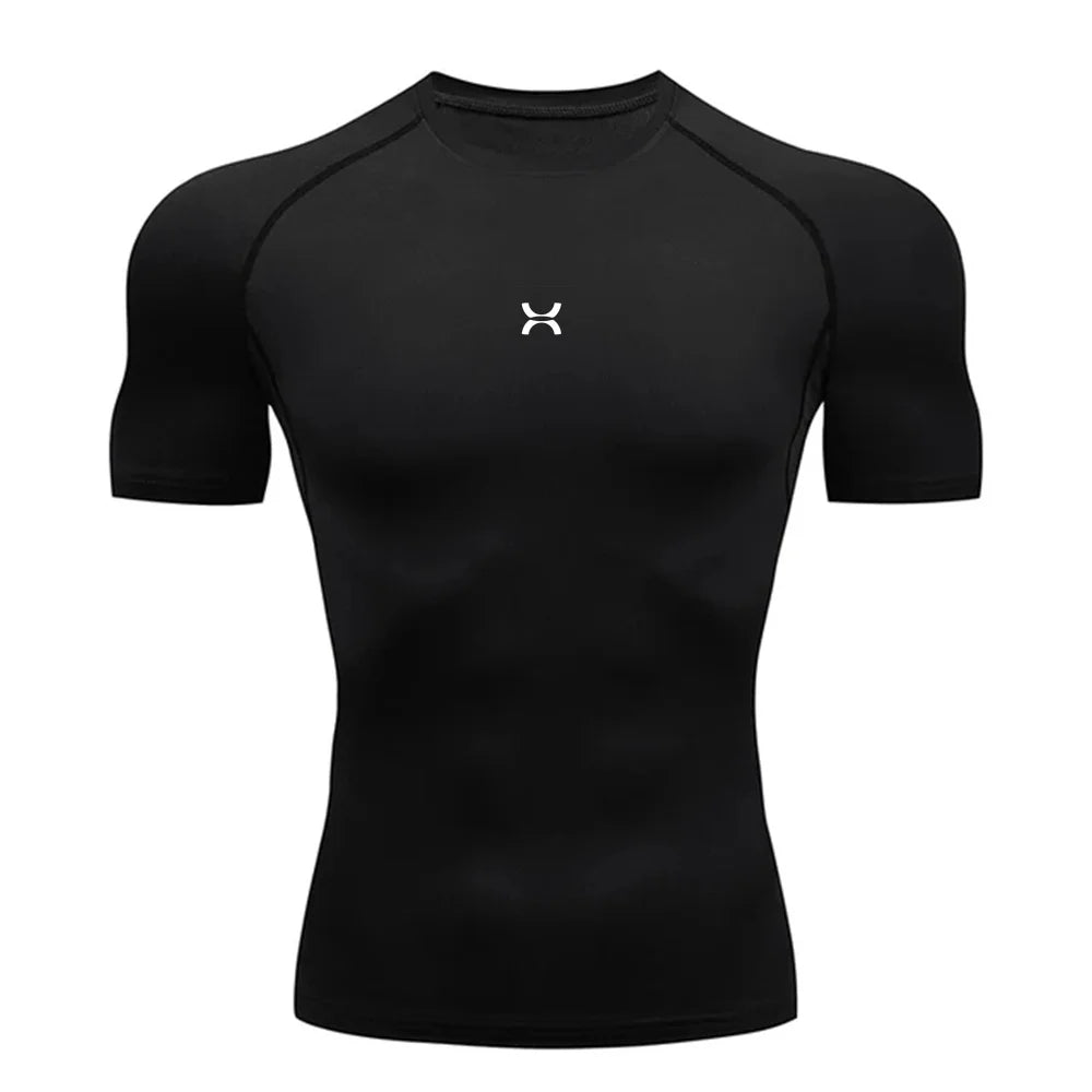 Running Men Compression Shirt Black Gym Top Sports Quick Dry Breathable Sportswear Workout Bodybuilding Short Sleeve T-Shirts