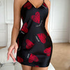 Valentine's Day Red Lip Print Satin Slip Nightdress V Neck Backless Mini Sleep Dress  Women's Sleepwear   Dresses