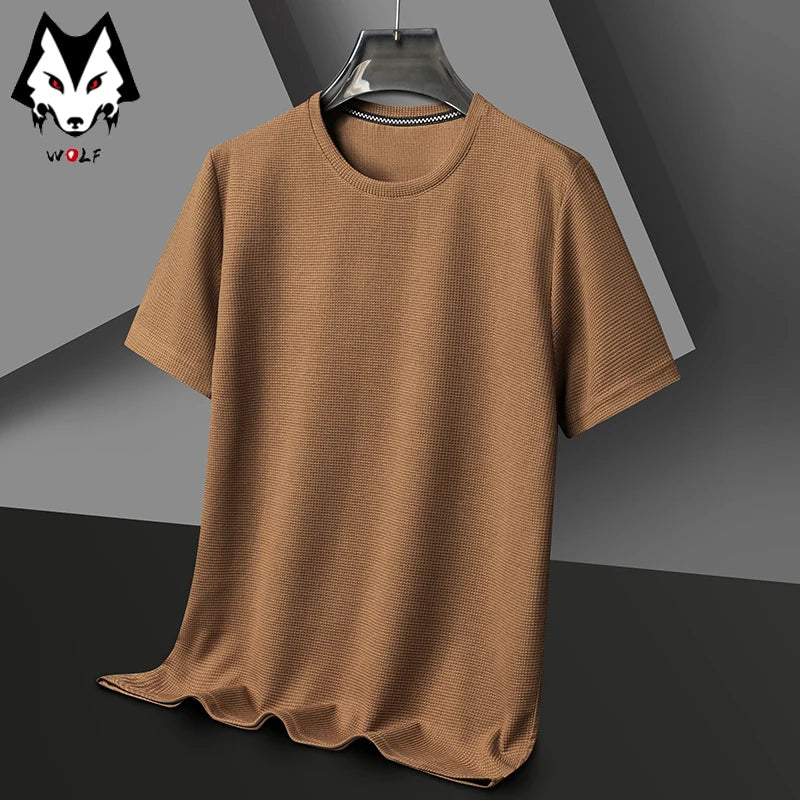 Men's New Waffle Round Neck Short Sleeved T-shirt Summer Comfortable Top