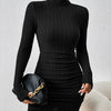 New Sexy Mini Dress For Women Autumn Black Solid Turtleneck Long Sleeves Sheath Dress Club Elegant Bodycon Party Dresses Female