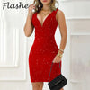 Fashion Women's Dress Elegant V Neck Short Dress Women Sexy Club Party Dresses For Women Summer Bodycon Dress Red