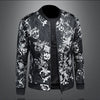 Minglu Stand Collar Men's Jackets High Quality Long Sleeve Floral Jacquard Zipper Casual Male Coats Fashion Man Outerwear 5XL