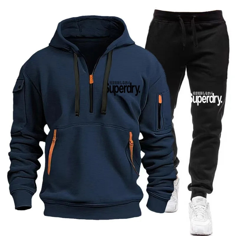 New Men's Autumn Winter Sets Zipper Hoodie+Pants Pieces Casual Tracksuit Male Sportswear warm Clothing Sweat Suit