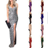 Women Ladies Evening Long Dress Shiny Sequin Deep V Neck Sleeveless High Split Sexy Party Clubwear Fashion