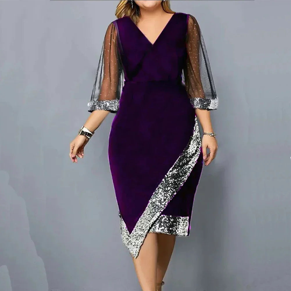 Spring Dress Dress Daily Work Autumn Summer Brand New V-Neck Cocktail Party Ball Gown Velvet Bodycon Dress Comfy