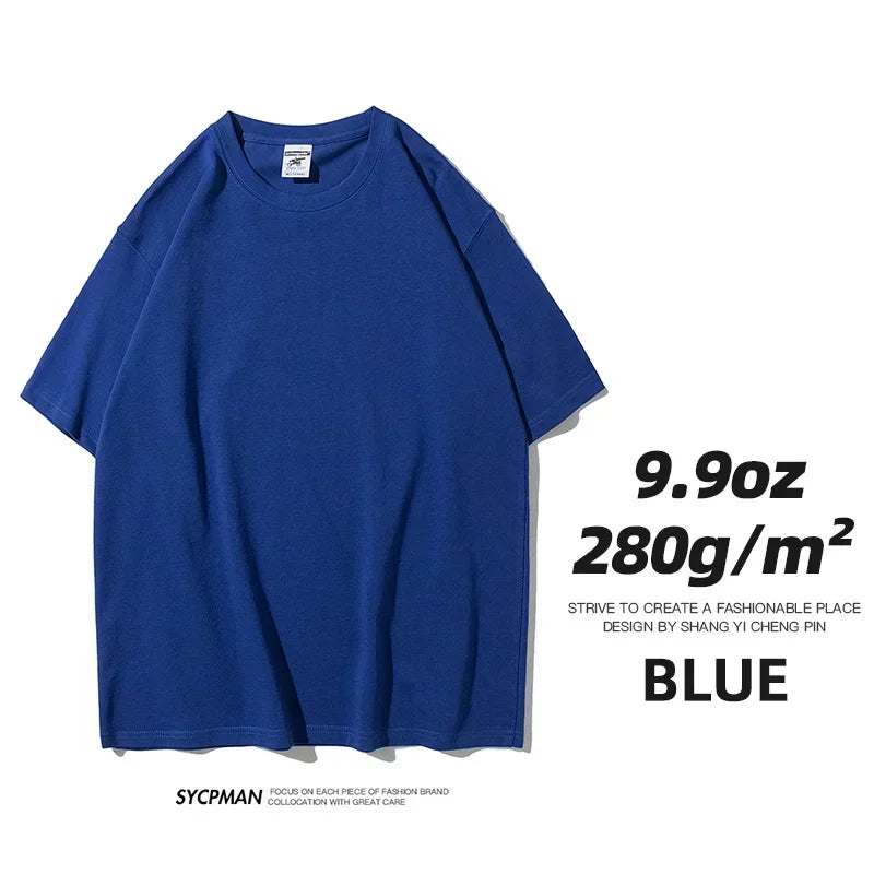 Sypcman Oversized T-Shirt 9.9oz 280 Grams Heavy High Qualtity Men Short Sleeve Tee Cotton Solid Color Customized OEM Streetwear