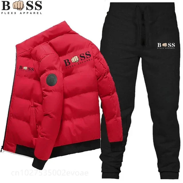 BSS FLEXX APPAREL Men's Fashion Warm New Windproof High Quality Polyester Zipper Jacket and Pants 2-p