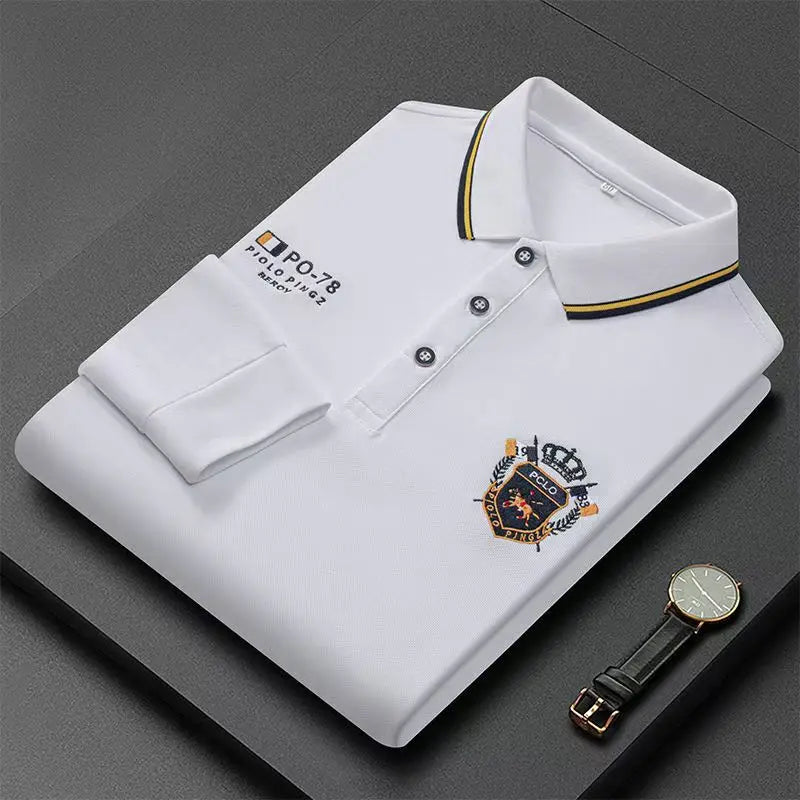 Embroidered Pure Cotton Hot Selling Men's Polo Shirt New Autumn And Winter Long Sleeved Breathable Casual Slim Fit Top 4xl