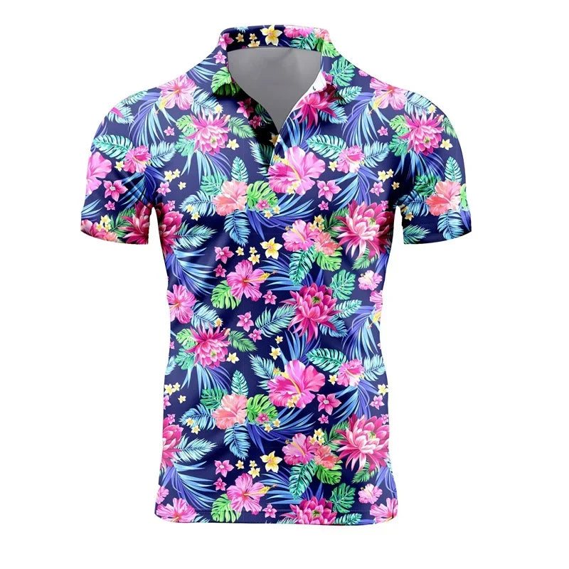 Mens Retro Short Sleeve Polo Shirts 3d Full Print Flower T Shirts For Men Summer Casual Oversized Tee Shirt Tops Blusa Masculina