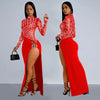 Autumn Women's Hot Diamond Sexy Cutout Long-sleeved Slit Party Dress Birthday Dress for Women Sexy Dress