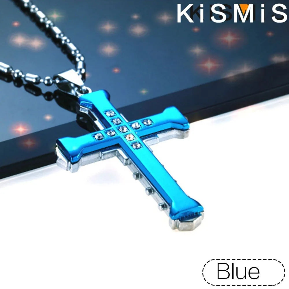 KISMIS 1PC Stainless Steel Cross Necklace Pendant Jewelry Catholic and Christian Jesus Amulet