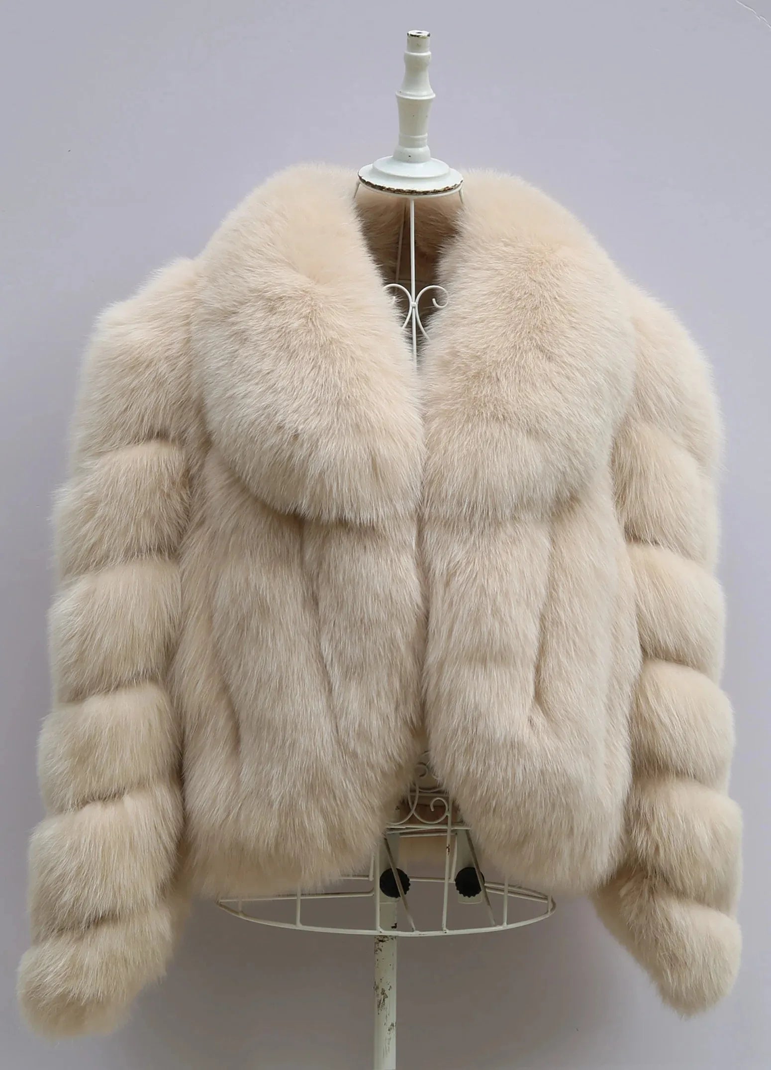 FURHYCFOX Hot sales Fashion New Women's Winter Warm Natural Fur Jackets Lady Luxry Crop Coat Turn-down Collar Fox Fur Coats