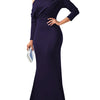 Oblique Shoulder Long Sleeved Pleated Evening Dress Vestidos De Mujer Elegant Maxi Robe Female