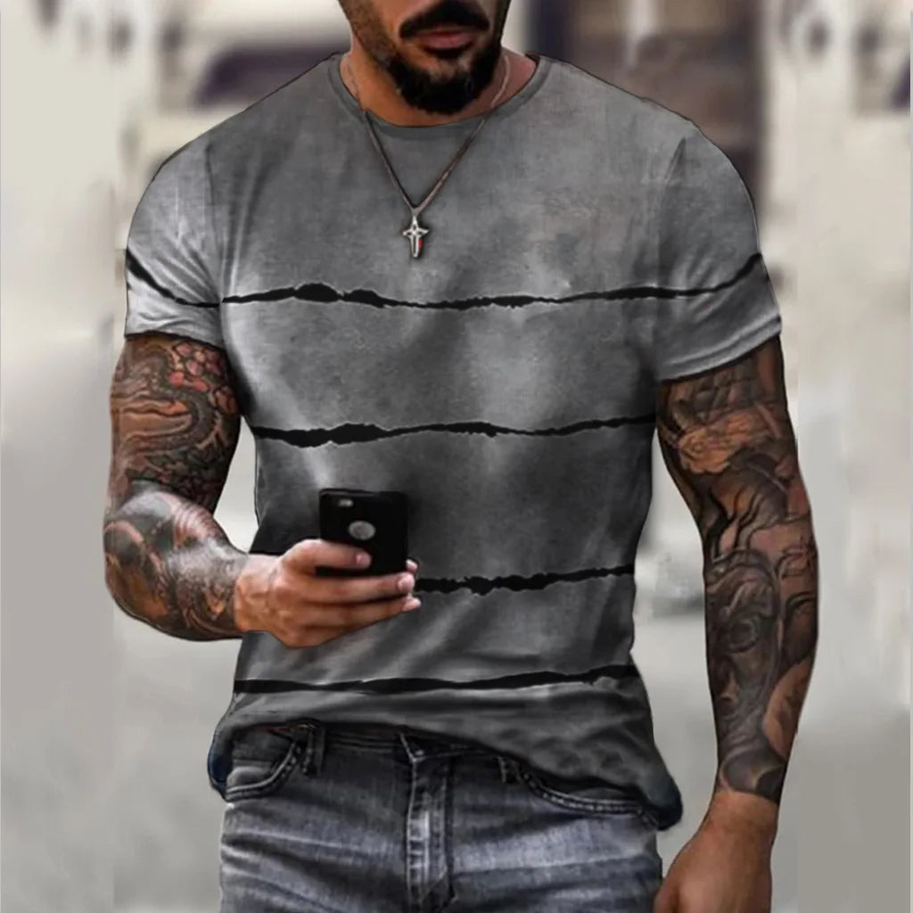 Vintage Men's T Shirts Personality Color Stripe Printed Fashion  O-Neck Short Sleeve Oversized t shirt  Breathable Streetwear