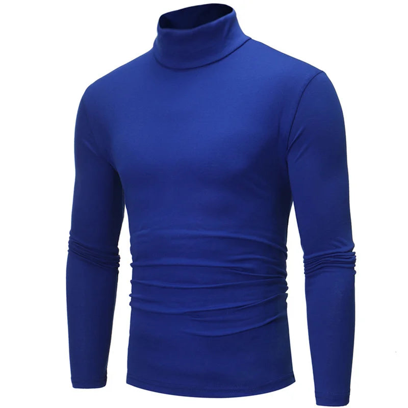 New Fashion Base Tee Shirt Men Slim Fit Polyester High Neck Pullover Turtleneck Sweater Tops Shirt For Male Spring Autumn TShirt