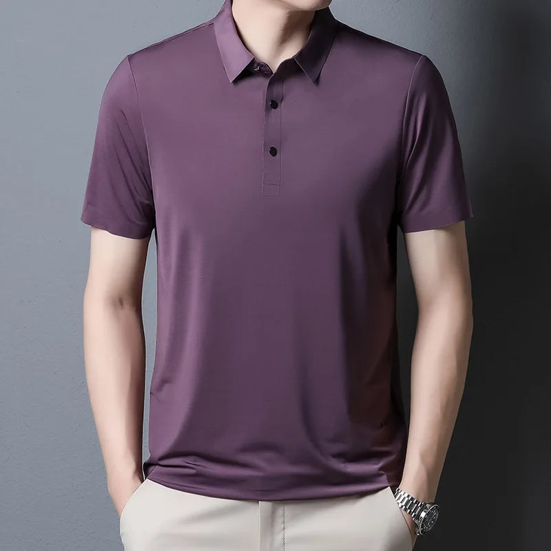 Solid Color Short-sleeved T-shirt Ice Silk Breathable Men's Business Casual Polo Shirt