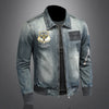 ABOORUN Men Denim Jackets Fashion Eagle Embroidery Jean Coats High Quality Outerwear for Male