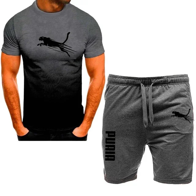 sportswear fitness set running suit casual T-shirt+shorts set breathable jogging sportswear 2-piece set for men