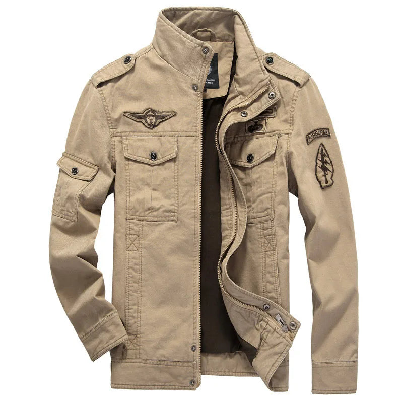 High-quality men's military jacket new multi-pocket collar embroidered sleeve pilot tooling plus size cotton jacket men